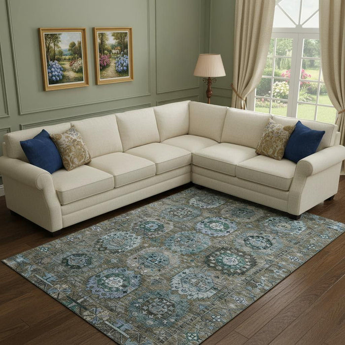 10' X 14' Medallion Washable Area Rug With UV Protection (714919) - Brown / Blue