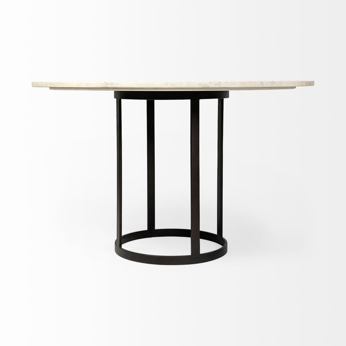 48" Rounded Marble And Metal Pedestal Base Dining Table - Black / White