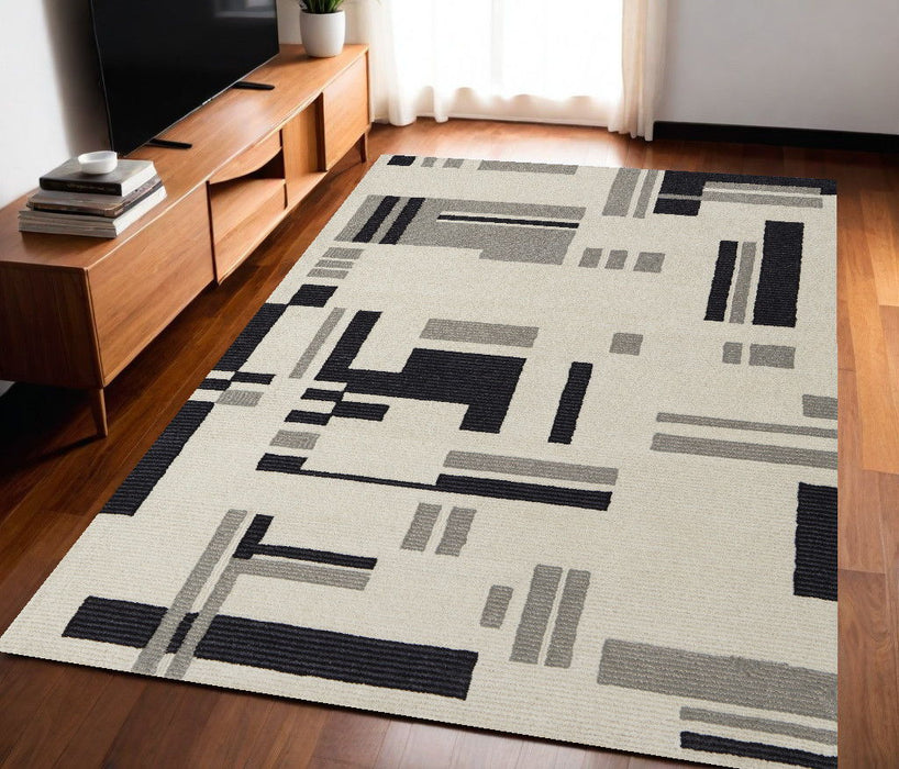 5' x 8' Wool Abstract Hand Tufted Area Rug - Ivory