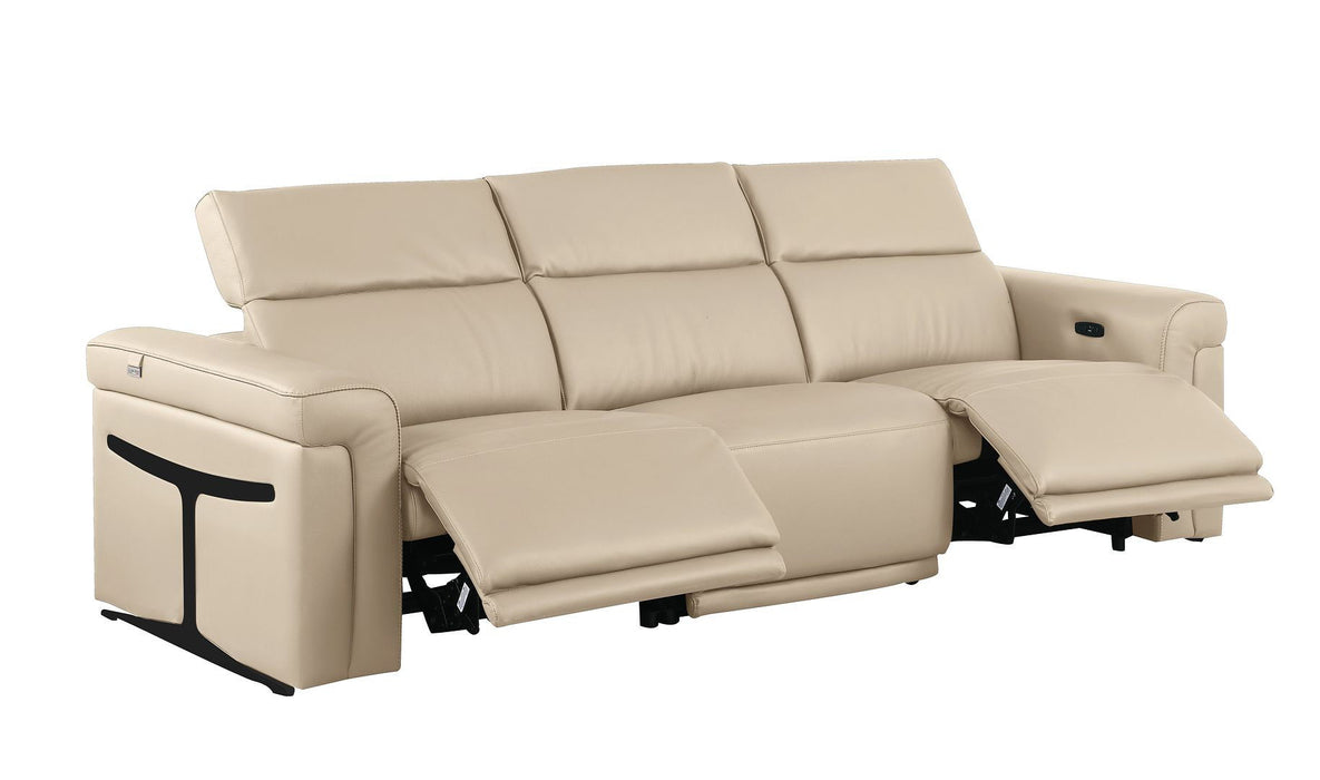 Top Grain Leather Reclining Metal USB Sofa (720356) - Beige