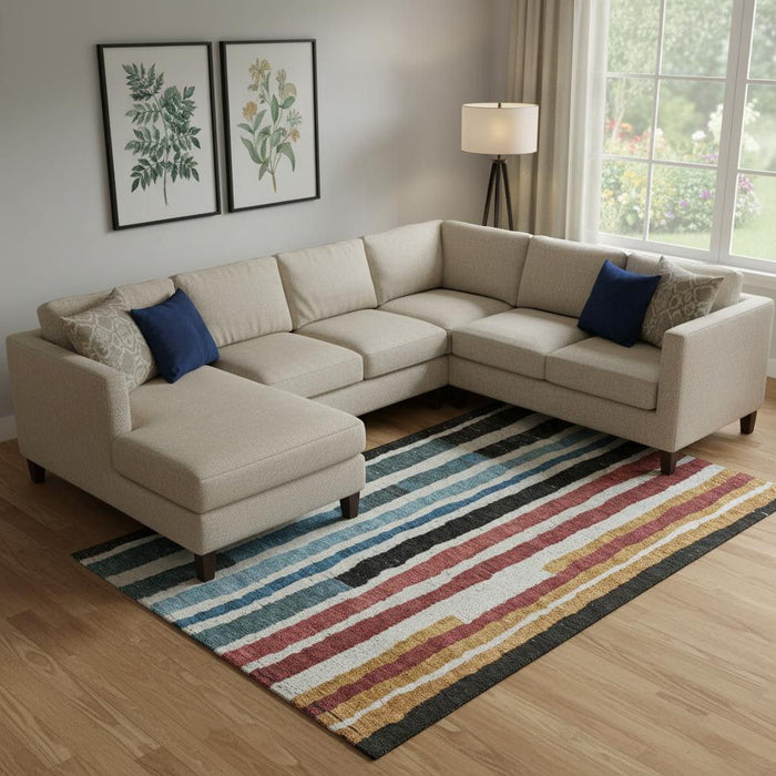 10' X 14' Striped Washable Area Rug With UV Protection (709480) - Black / Blue / Copper
