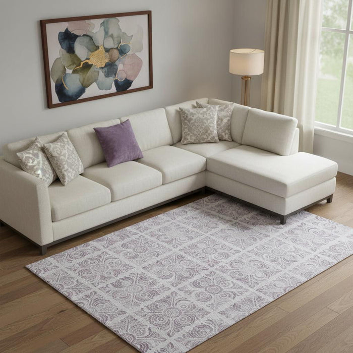 8' X 10' Medallion Washable Area Rug With UV Protection (667781) - Lavender / Ivory
