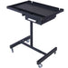 Giga adjustable tear down work table with drawer, heavy-duty steel, rubber corners, four swivel casters, 220 lb capacity, portable.
