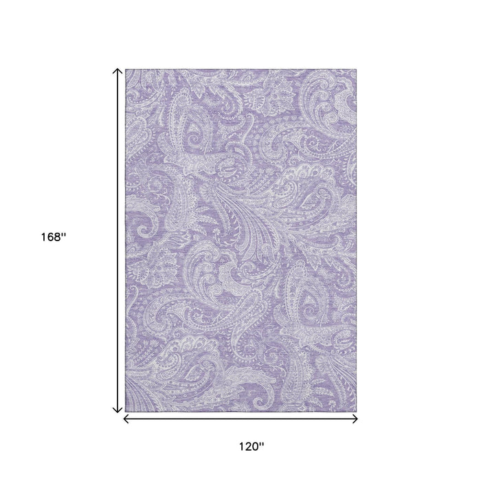 10' X 14' Paisley Washable Area Rug With UV Protection (654668) - Lavender / Ivory