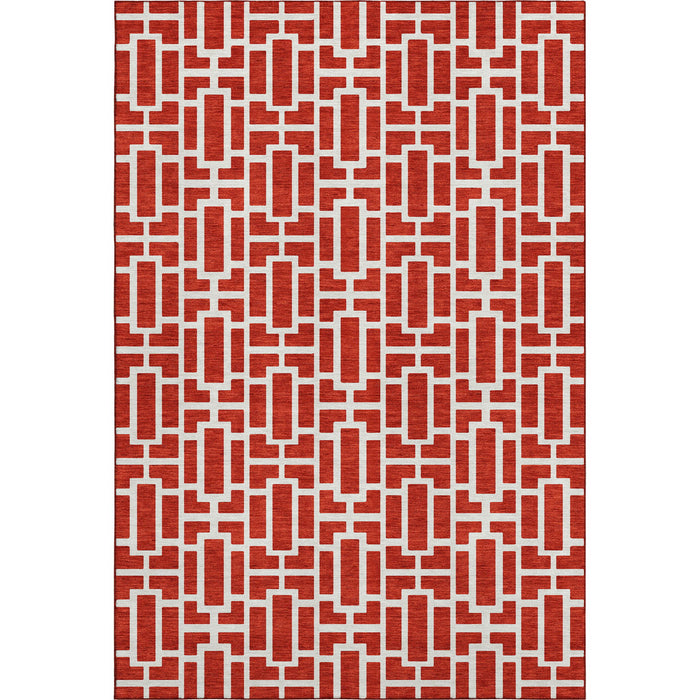 10' X 14' Geometric Washable Area Rug With UV Protection (672845) - Red / Ivory