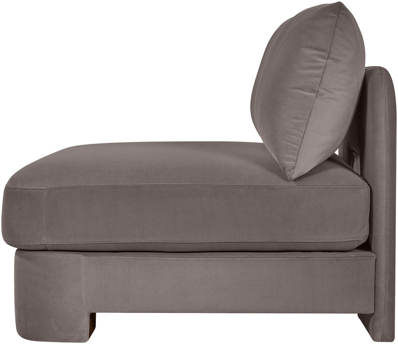 Meridian Furniture Hammond velvet upholstered armless stationary chair with plush fabric and modern design.