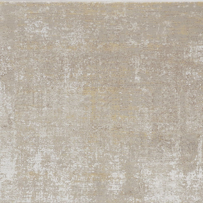 13' X 20' Abstract Power Loom Distressed Area Rug - Taupe Ivory And Gold