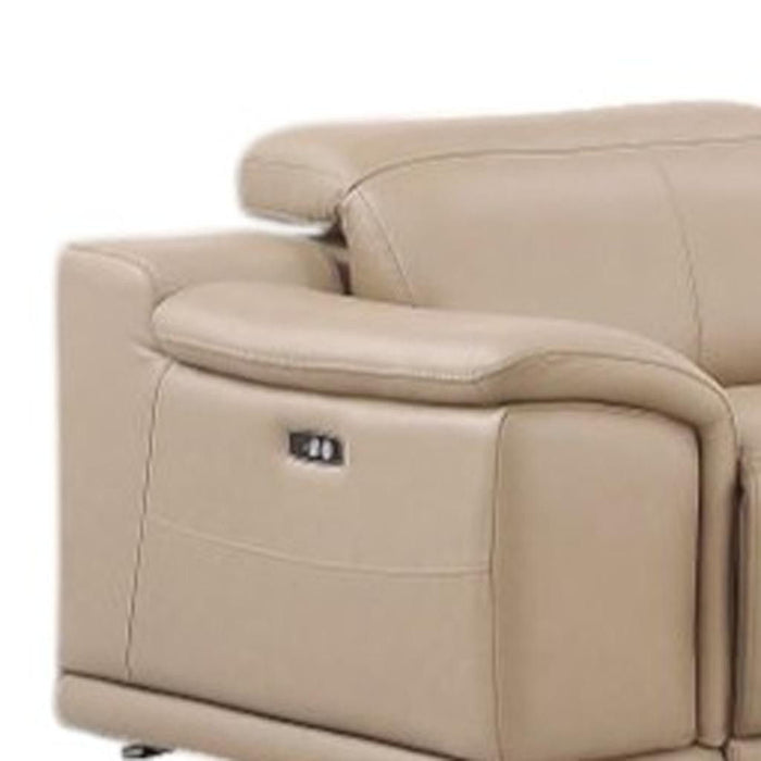 Leather Modular L Shaped 7 Piece Corner Sectional With Console - Beige