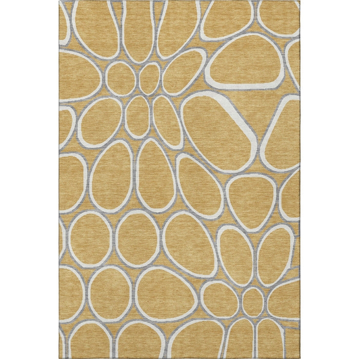 10' X 14' Geometric Washable Area Rug With UV Protection (681683) - Gold / Ivory / Gray