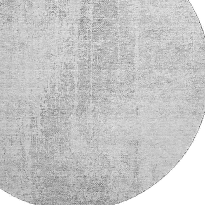 8' Abstract Washable Round Rug With UV Protection - Silver And Gray