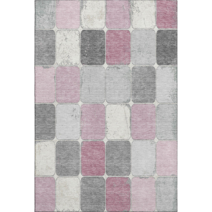 10' X 14' Geometric Washable Area Rug With UV Protection (709108) - Blush / Gray / Silver