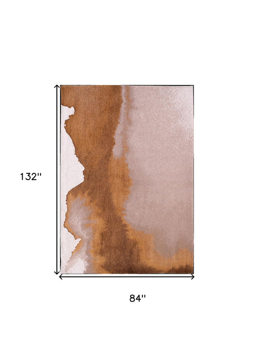 7' x 11' Abstract Non Skid Area Rug - Brown And Yellow