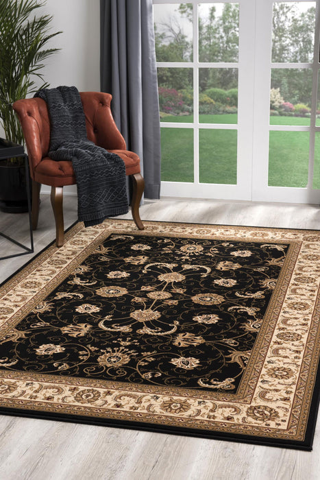 9.8' x 13.3' Oriental Washable Non Skid Area Rug - Beige And Black