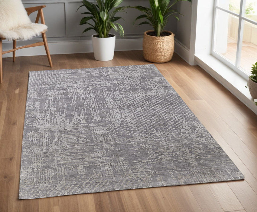 4' x 6' Abstract Hand Woven Worn Faded Wool Blend Area Rug - Gray And Silver