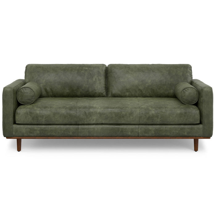 Moss Leather Sofa With Brown Legs - Moss Green