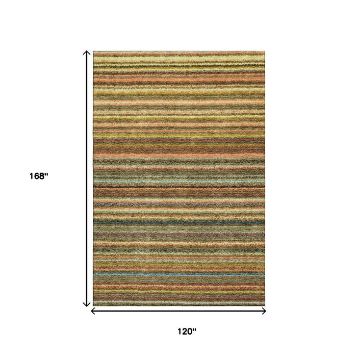 10' X 14' Striped Washable Area Rug With UV Protection (650788) - Coral / Green / Blue