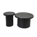 Set of two black Giga fluted cylinder side tables with round tops, ideal for living room decor.