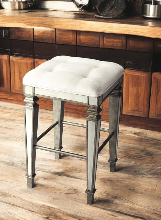 Backless Counter Height Bar Chair - White / Silver
