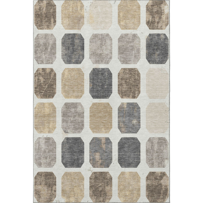 10' X 14' Geometric Washable Area Rug With UV Protection (709204) - Ivory / Beige / Gray