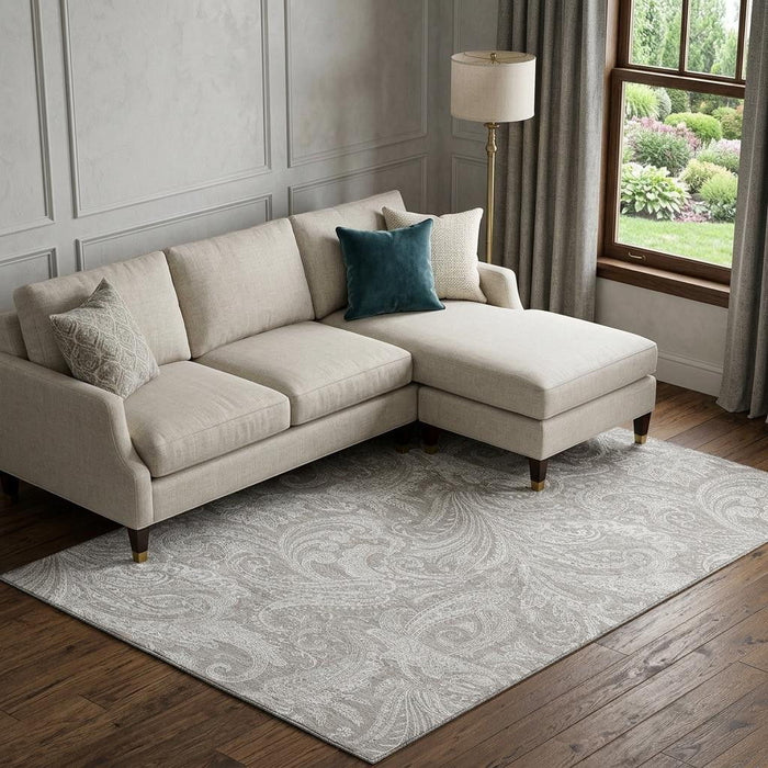 10' X 14' Paisley Washable Area Rug With UV Protection (654686) - Taupe / Ivory