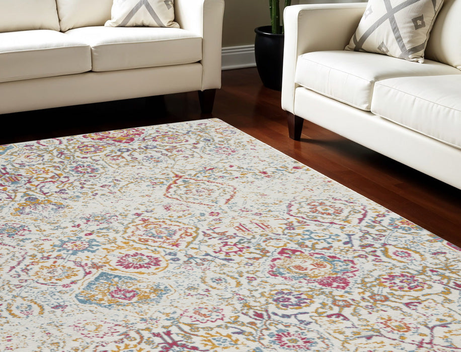 8' X 10' Damask Distressed Area Rug - Ivory