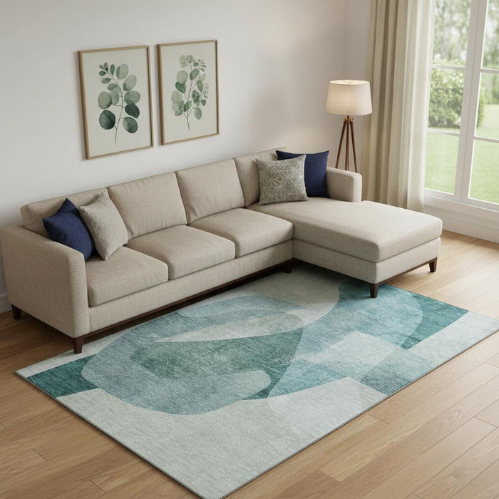 10' X 14' Abstract Washable Area Rug With UV Protection (716689) - Teal / Pale Aqua