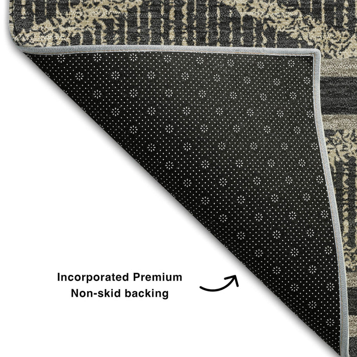 10' X 14' Geometric Washable Area Rug With UV Protection (680759) - Black / Taupe