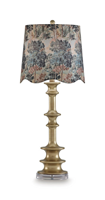 Jaystower Poly Table Lamp in antique gold color, Signature Design by Ashley®, featuring a stylish and modern table lamp design.