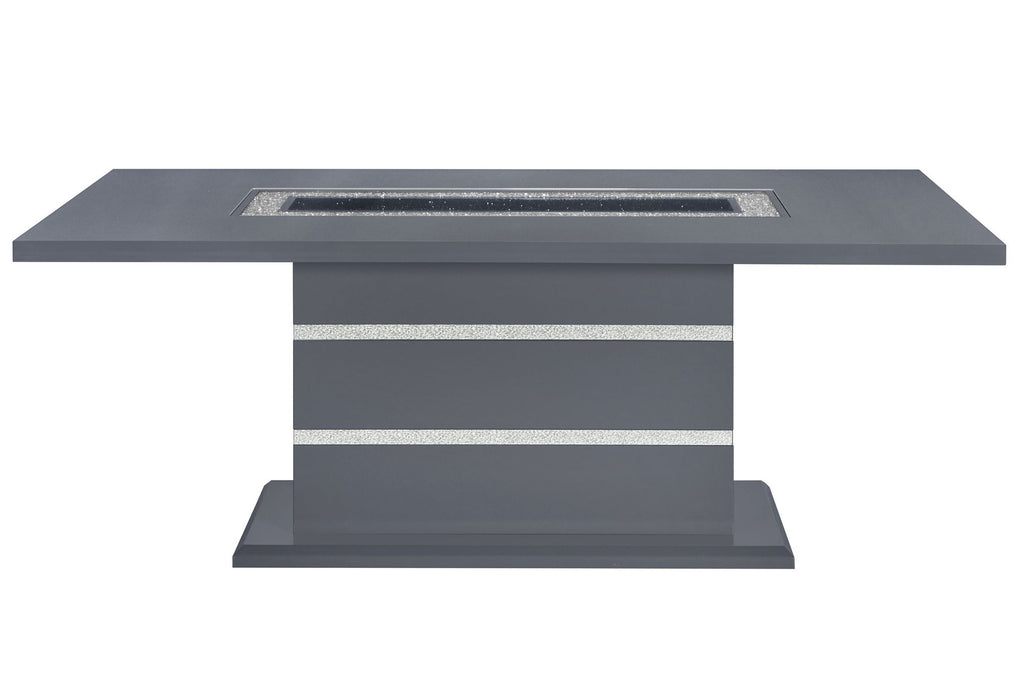 79" Faux Crystals Glass And Wood Pedestal Base Dining Table - Dark Gray