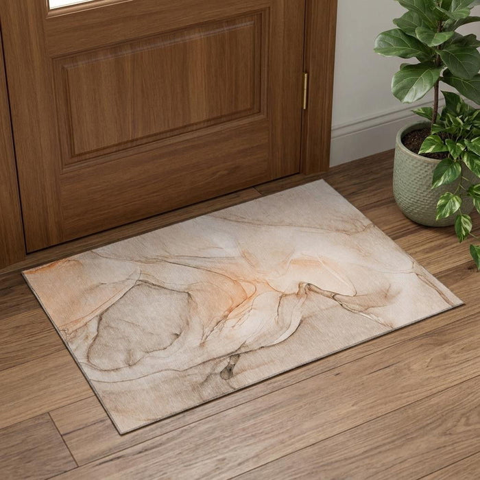 3' X 5' Abstract Washable Area Rug With UV Protection (646633) - Orange / Ivory