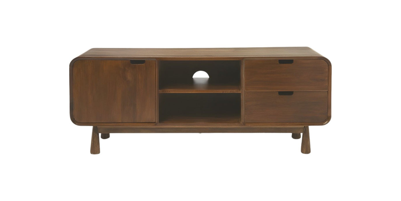 Wood Curved Edge Enclosed Storage TV Stand - Medium Brown