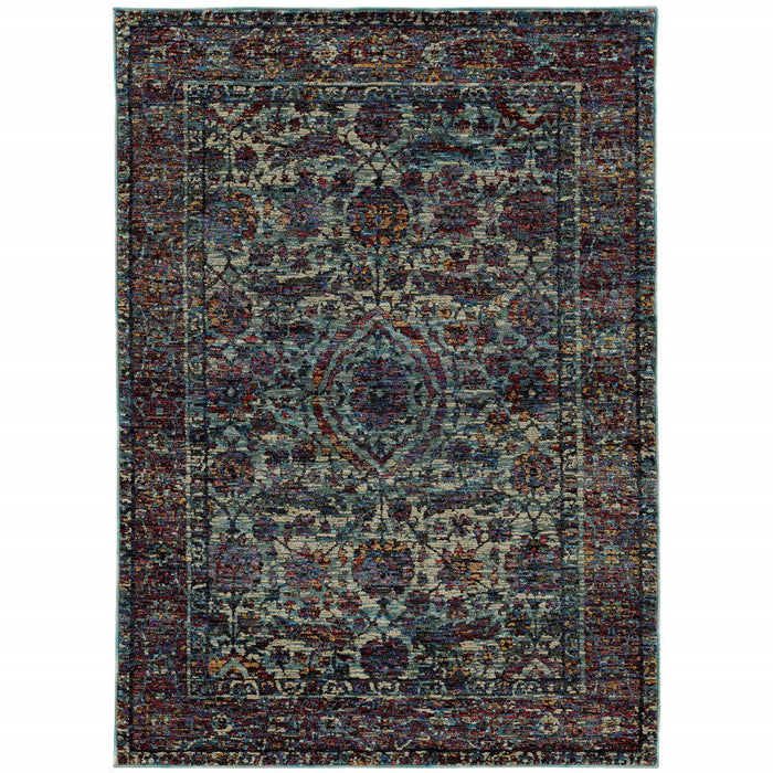 10' x 13' Oriental Power Loom Area Rug - Dark Blu