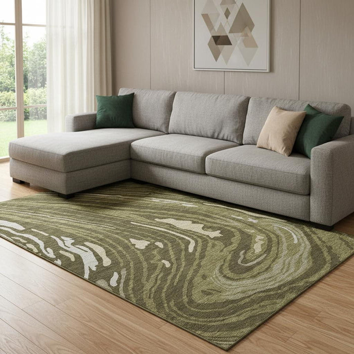 10' X 14' Abstract Washable Area Rug With UV Protection (682445) - Olive Green / Wheat / Ivory