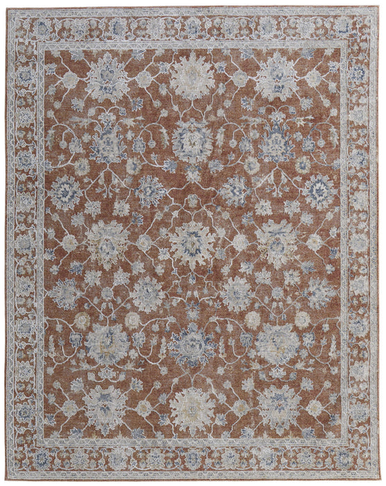 9' X 13' Floral Distressed Area Rug With Fringe - Red