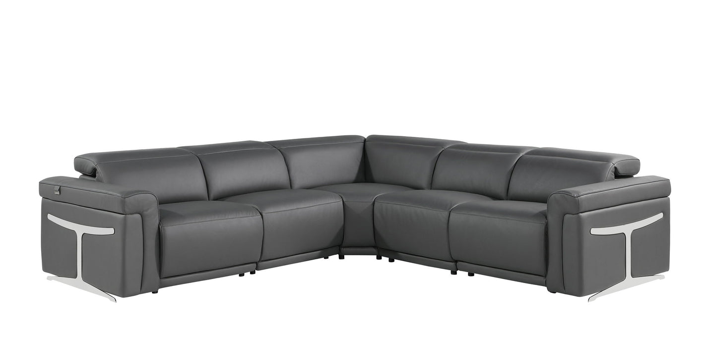 Italian Leather Modular L Shaped Five Piece Corner Sectional - Gray