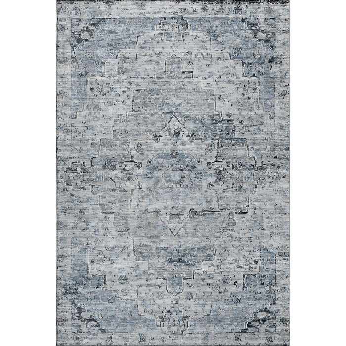 10' X 14' Floral Medallion Washable Area Rug With UV Protection (705095) - Sky Blue / Ivory