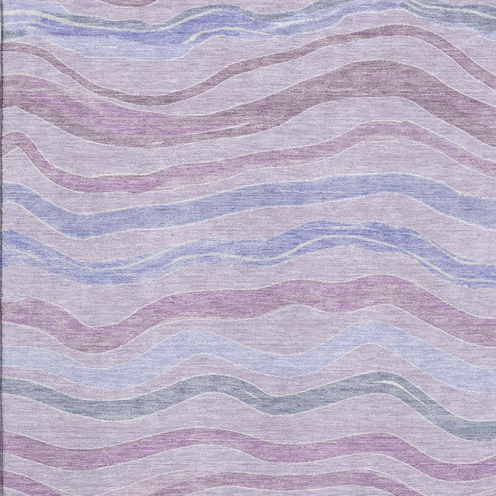 10' X 14' Striped Washable Area Rug With UV Protection (694568) - Lavender / Ivory / Lilac