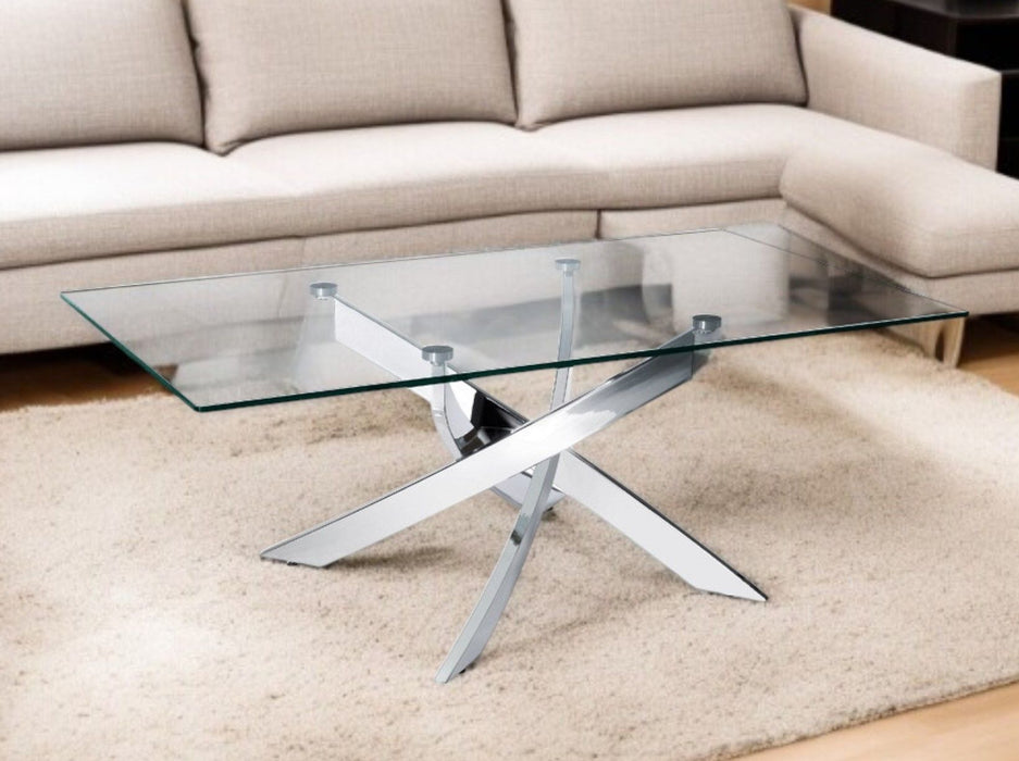 47" Glass And Steel Coffee Table - Clear And Silver