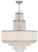 Six-light metal chandelier by HomeRoots with adjustable dimmable feature, featuring clear and off-white shades in a nickel finish.