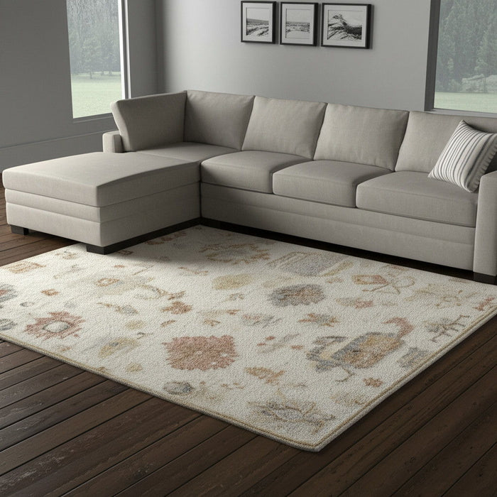 12' X 15' Wool Floral Hand Knotted Area Rug - Ivory