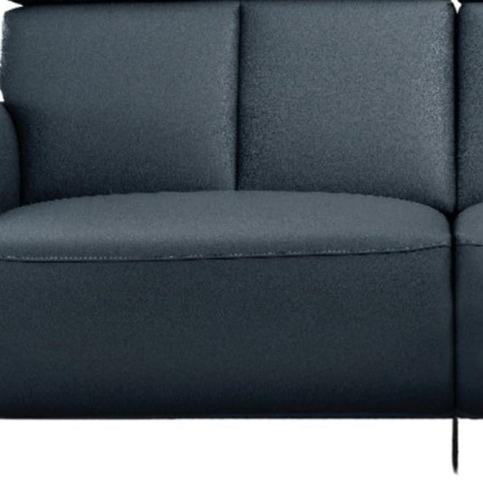 Leather Reclining USB Sofa - Blue