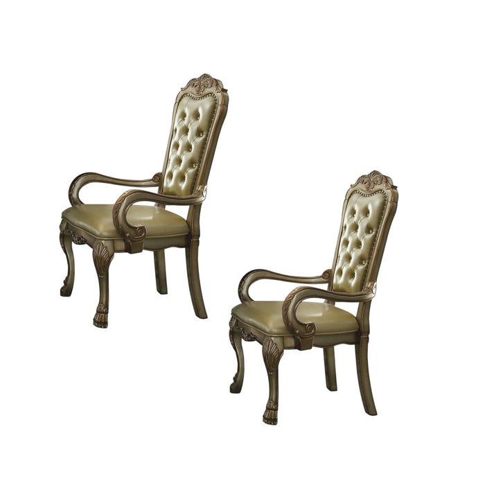 Tufted Faux Leather And Wood Dining Arm Chairs (Set of 2) - Bone