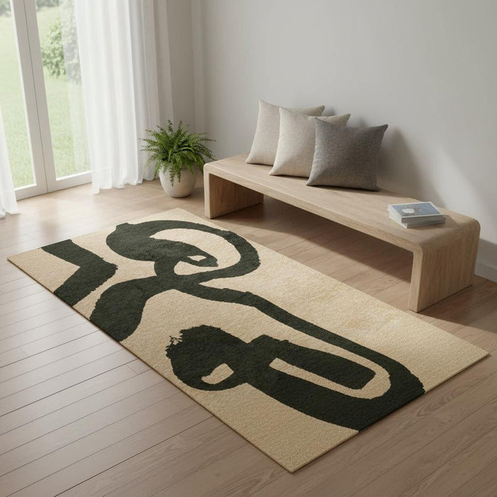 2' X 5' Abstract Washable Area Rug With UV Protection (610008) - Beige / Green