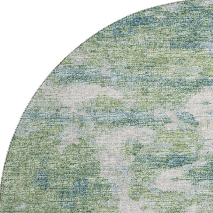 8' Abstract Washable Round Rug Polyester With UV Protection - Green / Ivory