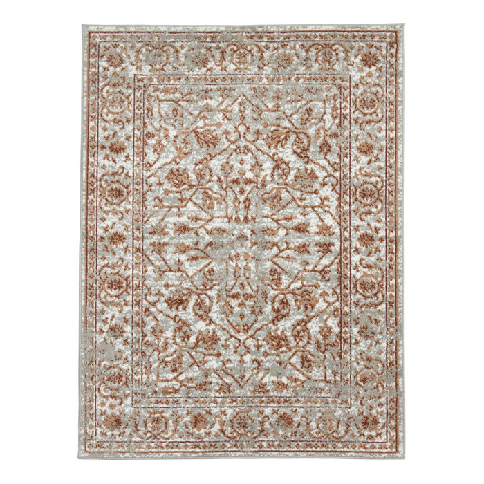 9' x 12' Floral Power Loom Area Rug - Rust And Gray