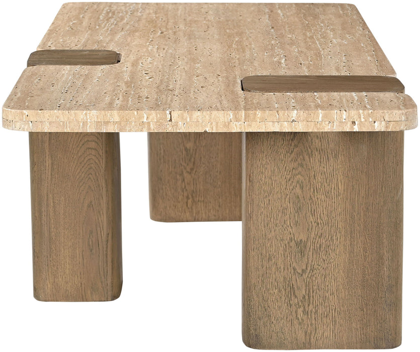 Ravenna - Genuine Fabric Travertine And Oak Wood Table