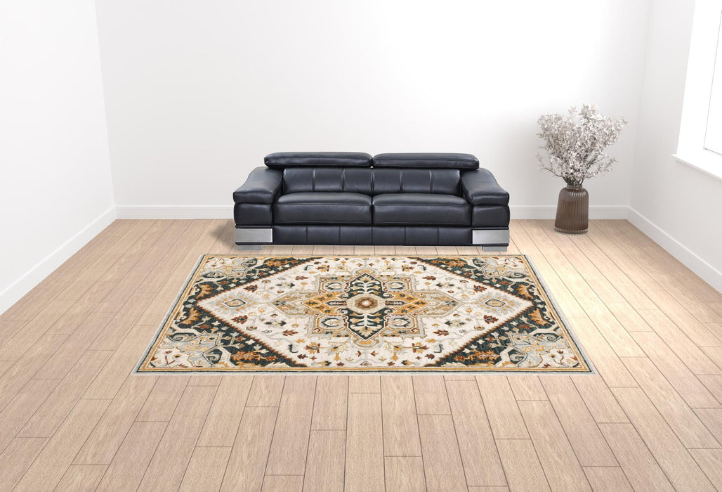 10' x 13' Oriental Tufted Handmade Stain Resistant Area Rug - Ivory Charcoal Gold Clay And Muted Blue