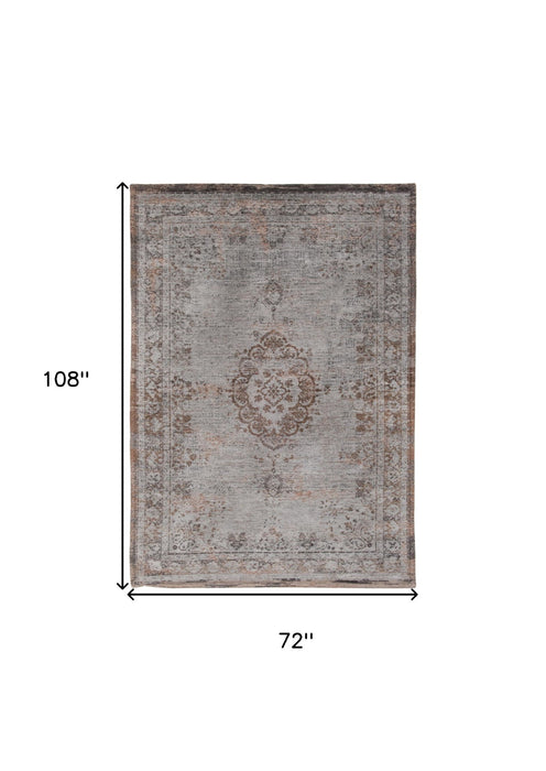 7' x 9' Medallion Non Skid Area Rug - Gray And Beige