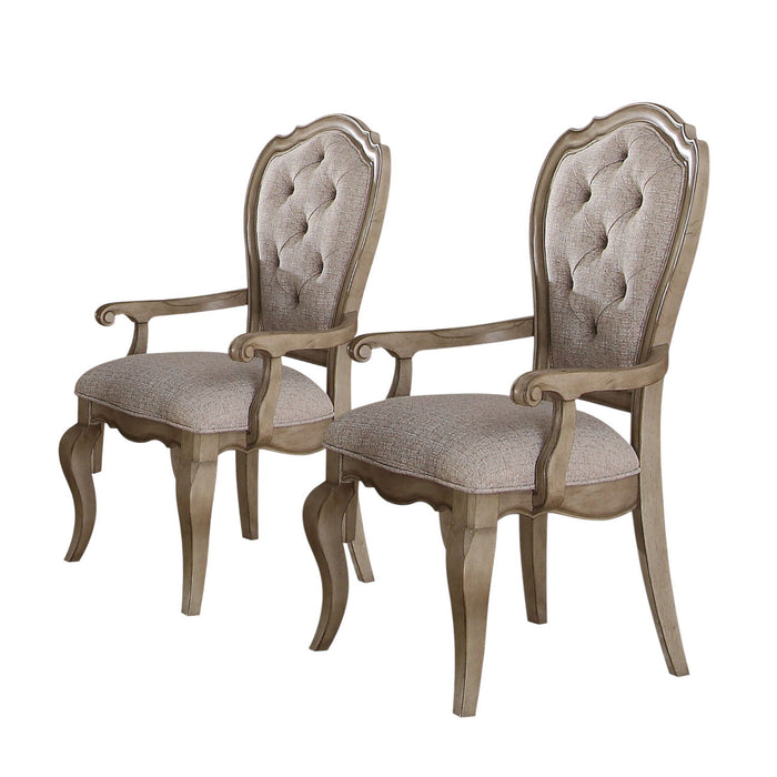 Tufted And Upholstered Fabric And Solid Wood Dining Arm Chairs (Set of 2) - Beige