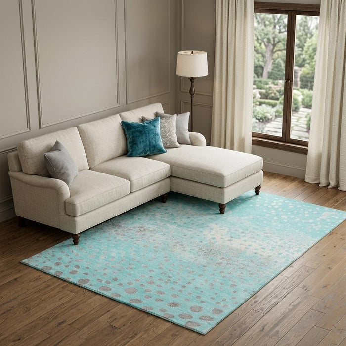 10' X 14' Polka Dot Washable Area Rug With UV Protection (693240) - Aqua / Gray / Ivory